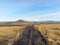 Dirt road to Klifandi river and Myrdalsjokull glacier, south Iceland in winter