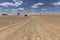 A dirt track leads through Northern sahara desert landscape