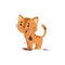 Dirty cat flat vector color illustration. Unhappy kitten in mud. Bad child behavior.