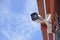 Dirty CCTV cameras are installed on the eaves for detecting property theft. CCTV security camera outdoors