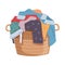 Dirty clothes. Apparel heap with stains in basket, different soiled smelly pile of fabric old shorts, cotton t-shirts