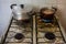 Dirty cooker and cookware in unhealthy cooking