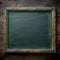 Dirty erased chalk texture empty green chalkboard with wooden frame