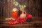 Dirty food still life on wooden background