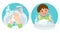 Dirty Hands, Clear Hands, Before And After. Hand Hygiene Vector Icons In The Circle. Wash You Hands Banner For Kids.