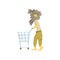 Dirty homeless man character pushing empty shopping cart, unemployment male beggar needing help vector illustration