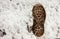 Dirty human footprint on the snow