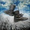 Dirty military boots over grunge background