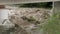 Dirty river with muddy water in flooding period during heavy rains in spring