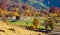 Dirty secondary road in autumn Carpathian mountain, Ukraine