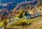 Dirty secondary road in autumn Carpathian mountain, Ukraine