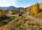 Dirty secondary road in autumn Carpathian mountain, Ukraine