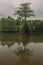 Dirty small pond near Jindrichovice village in summer cloudy day