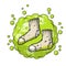 Dirty sock. Sloppy clothes. Stinky toe. Grey Object for washing. Cartoon flat illustration. Green bubble acid cloud