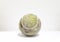 A dirty tennis ball in front of white background, ball for playing