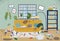 Dirty untidy living room in house a vector flat illustration