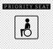 Disabilities or cripple in wheelchair sign. Priority seating for customers, special place icon isolated on background.