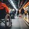 disabilities people wheelchair wait for train on platform train station.
