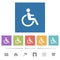 Disability flat white icons in square backgrounds