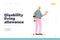 Disability living allowance concept of landing page with young girl standing on crutch