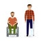 Disability people concept. Two invalid men with disabled legs on a white background.