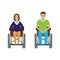 Disability people man and woman in wheelchair. Invalid male and female isolated on a white background.