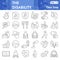 Disability thin line icon set, caring for sick symbols collection or sketches. Healthcare linear style signs for web and