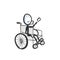 Disable handicap person on wheelchair. Vector simple Hospital patient. Stickman no face clipart cartoon. Hand drawn. Doodle sketch