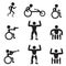 Disable Handicap Sport icons, runner, bodybuilding, shooting