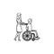 Disable person in wheelchair hand drawn outline doodle icon.