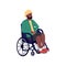 Disabled african man in wheelchair flat color vector faceless character