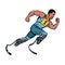 Disabled African runner with leg prostheses running forward. sports competition