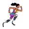 Disabled African woman runner with leg prostheses running forward. sports competition