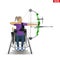 Disabled archer athlete aiming with sports bow