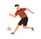Disabled athlete, blind male soccer running kicking ball vector flat illustration. Paralympic sportsman football player