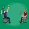 Disabled Athlete On Wheelchair Play Tennis Sport Competition Vector