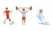 Disabled Athletes Doing Sports Set, Young Men and Woman Playing Soccer, Skiing, Lifting Barbell Cartoon Vector
