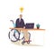Disabled Businessman Character on Wheelchair Working on Computer Developing Creative Idea, Online Job or Startup