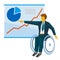 Disabled businessman in wheelchair show the poster with charts