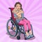 Disabled Child. Happy Little Handicapped Girl in Wheelchair. Pop Art illustration