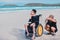 Disabled child on wheelchair in holiday travel