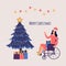 Disabled girl celebrating Christmas. Cartoon vector card