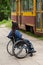 Disabled girl waiting for a tram