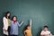 Disabled kids classroom, school boy on wheelchair and down syndrome girls learning and having fun during study at school with