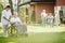 Disabled man in the nursing home garden