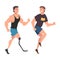 Disabled Man Running with His Friend, Handicapped Man Doing Sports and Having Good Time, Person Enjoying Full Life