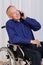 Disabled man talking on the phone