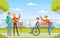 Disabled Man on Wheelchair Meeting Friends in the Park Greeting Vector Illustration