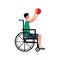 Disabled man in wheelchair playing sport game flat vector illustration isolated.