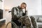 Disabled Military Soldier In Wheelchair With PTSD After Injury